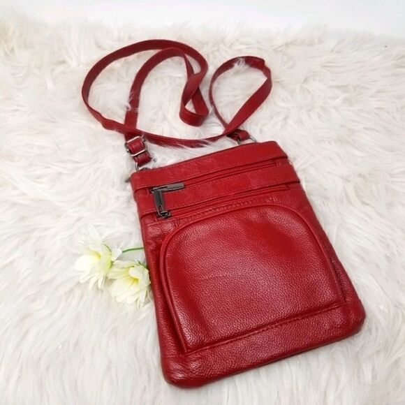 Red Faux Pebble Leather Crossbody Bag - Picture 1 of 8